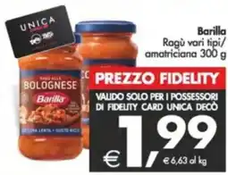 Deco Supermercati Barilla Ragù / amatriciana offerta