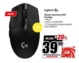 MediaWorld logitech Mouse Gaming G305 Prodigy offerta