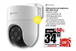 MediaWorld EZVIZ Videocamera sorveglianza H8C 3MP 2K SE offerta
