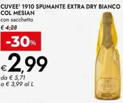 Bennet Cuvee' 1910 spumante extra dry bianco COL MESIAN offerta