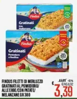 Supermercati EffePiù Findus filetti di merluzzo gratinati al pomodoro/ alle erbe/con patate melanzane offerta