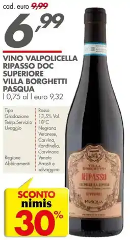 Italmark Vino valpolicella ripasso doc superiore villa borghetti pasqua offerta