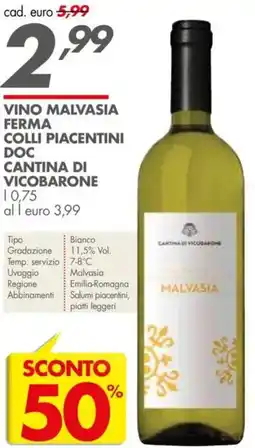 Italmark Vino malvasia ferma colli piacentini doc cantina di vicobarone offerta