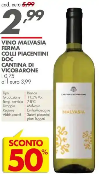 Italmark Vino malvasia ferma colli piacentini doc cantina di vicobarone offerta