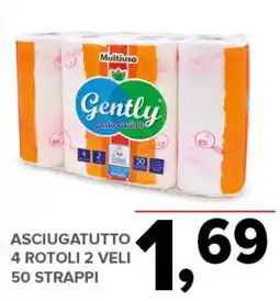 Todis Multiuso gently asciugatutto 4 rotoli 2 veli 50 strappi offerta