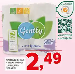 Todis Carta igienica 4 maxi rotoli, 2 veli, 550 strappi offerta