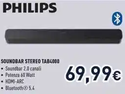 Unieuro PHILIPS SOUNDBAR STEREO TAB4000 offerta