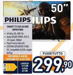 Unieuro PHILIPS SMART TV LED 4K UHD 50PUS7000 offerta