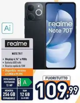 Unieuro realme Note 70 T offerta