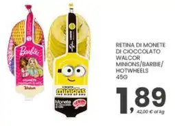 Despar Retina di monete di cioccolato walcor minions/barbie/ hotwheels offerta
