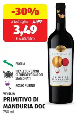 ALDI Vivelia primitivo di manduria DOC offerta
