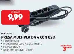 ALDI Workzone presa multipla da 4 con USB offerta