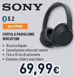 Unieuro SONY CUFFIA A PADIGLIONE WHCH720N offerta