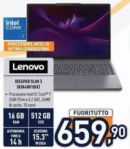Unieuro Lenovo IDEAPAD SLIM 3 (83K4001QIX) offerta