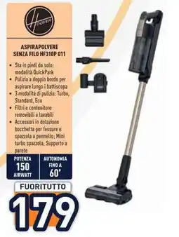 Unieuro Hoover ASPIRAPOLVERE SENZA FILO HF310P 011 offerta