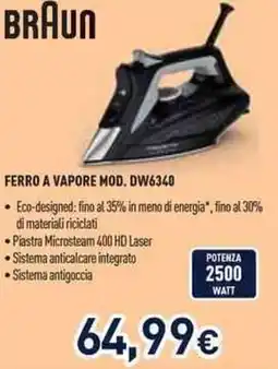 Unieuro BRAUN FERRO A VAPORE MOD. DW6340 offerta