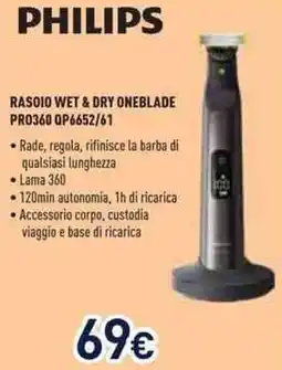 Unieuro PHILIPS RASOIO WET & DRY ONEBLADE PRO360 QP6652/61 offerta