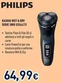 Unieuro PHILIPS RASOIO WET & DRY SERIE 3000 S3344/13 offerta