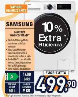 Unieuro SAMSUNG LAVATRICE WW90CGC04DAEET offerta