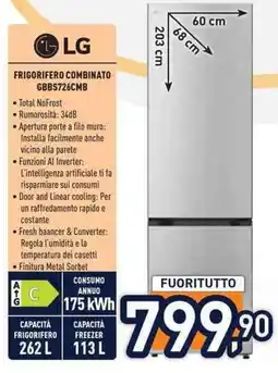 Unieuro LG FRIGORIFERO COMBINATO GBBS726CMB offerta