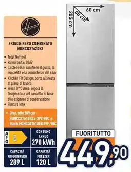 Unieuro Hoover FRIGORIFERO COMBINATO HONCO2T618EX offerta