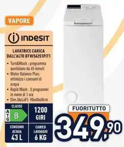 Unieuro INDESIT LAVATRICE CARICA DALL'ALTO BTWS6251PIT1 offerta