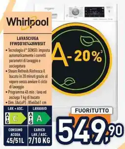 Unieuro Whirlpool LAVASCIUGA FFWDD107448WBSIT offerta