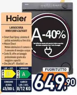 Unieuro Haier LAVASCIUGA HWD120B14367GUIT offerta