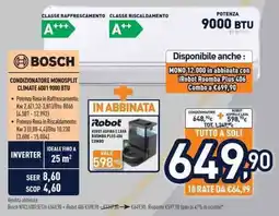 Unieuro BOSCH CONDIZIONATORE MONOSPLIT CLIMATE 6001 9000 BTU offerta