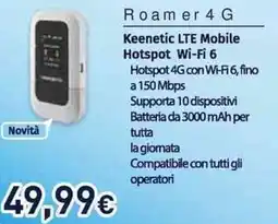 Unieuro Roamer 4 G Keenetic LTE Mobile Hotspot Wi-Fi 6 offerta