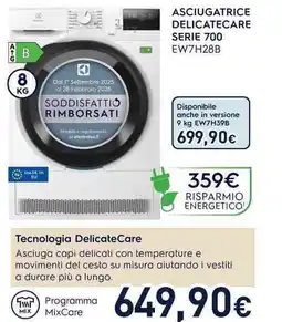 Unieuro Electrolux ASCIUGATRICE DELICATECARE SERIE 700 EW7H28B offerta