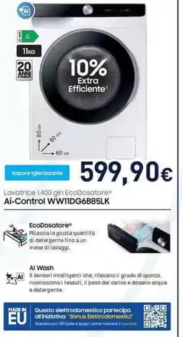 Unieuro SAMSUNG Ai-Control WW11DG6B85LK offerta