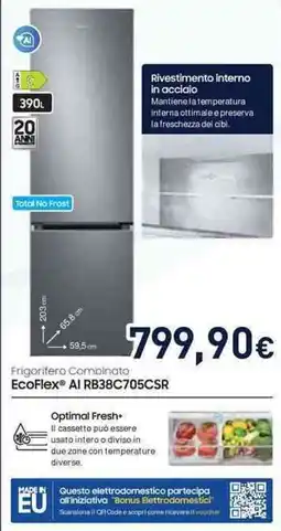 Unieuro SAMSUNG Frigorifero Combinato EcoFlex Al RB38C705CSR offerta