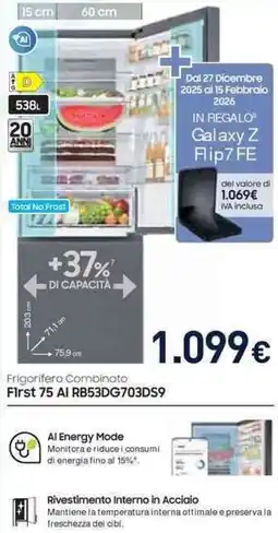 Unieuro SAMSUNG Frigorifero Combinato First 75 Al RB53DG703DS9 offerta