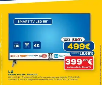 Euronics 55un711c 139,7 cm (55") 4k ultra hd smart tv wi-fi nero offerta