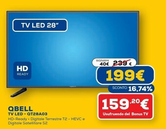 Euronics Qt28a03 tv 71,1 cm (28") hd nero offerta