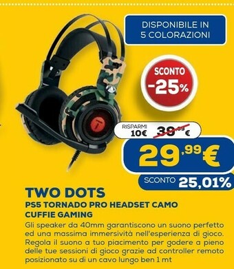 Euronics Two dots ps5 tornado pro headset camo cuffie gaming offerta