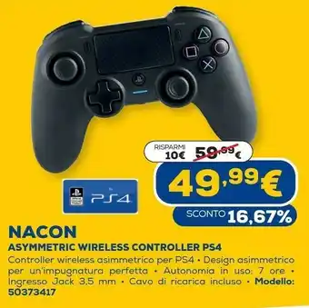 Euronics Asymmetric wireless gamepad pc,playstation 4 analogico/digitale bluetooth/usb nero offerta