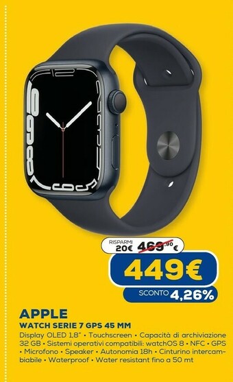Euronics Watch series 7 45 mm oled nero gps (satellitare) offerta