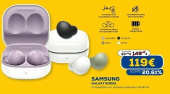 Euronics Galaxy buds 2 white cuffie auricolare bluetooth bianco offerta