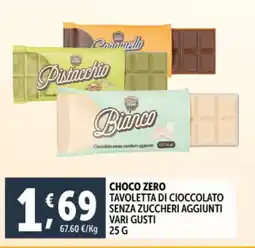 Deco Supermercati Choco zero tavoletta di cioccolato senza zuccheri aggiunti offerta