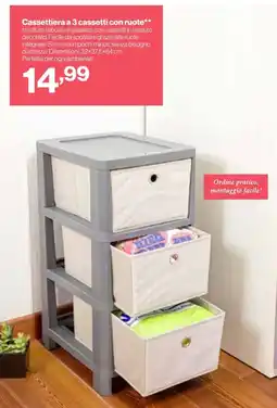 In'S Mercato Cassettiera a 3 cassetti con ruote offerta