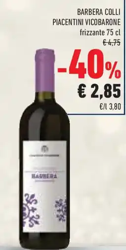 Conad Barbera colli piacentini vicobarone frizzante 75 cl offerta