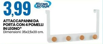 Eurospin Tecno acqua attaccapanni da porta con 4 pomelli in legno offerta
