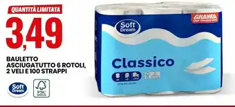 Eurospin Soft dream bauletto asciugatutto 6 rotoli, 2 veli e 100 strappi offerta