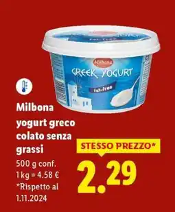 Lidl Milbona yogurt greco colato senza grassi offerta