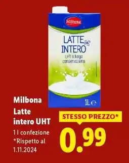 Lidl Milbona Latte intero UHT offerta
