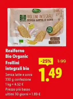 Lidl Realforno Bio Organic Frollini integrali bio offerta