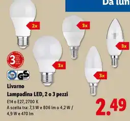 Lidl Livarno Lampadina LED, 2 o 3 pezzi offerta