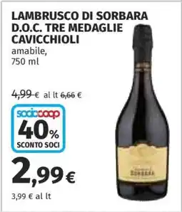 Coop Lambrusco di Sorbara D.O.C. Tre Medaglie Cavicchioli offerta